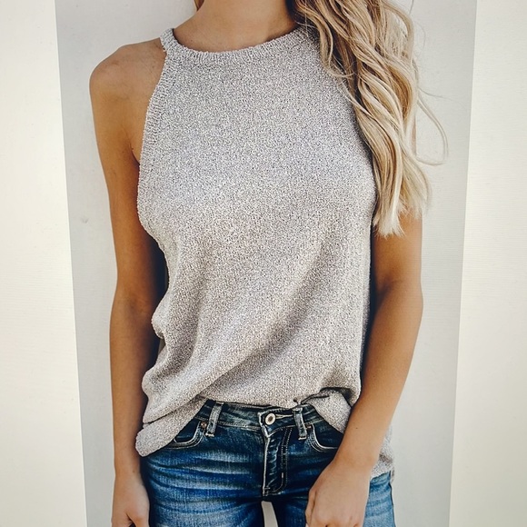 🍀Gray High Neck Stretch Knit Tank Top Plus Size 2XL🍀 - Picture 4 of 8